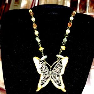 Butterfly Pendant Necklace in Yellow and Gold